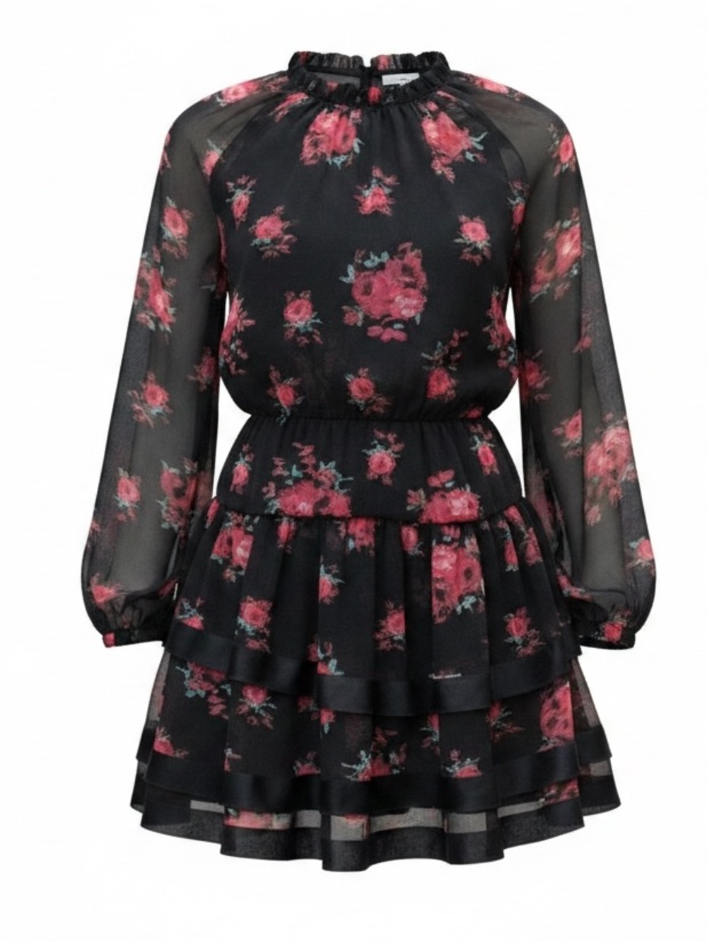 Sam Edelman Black Floral Chiffon Tiered Ruffle Mini Dress Size S